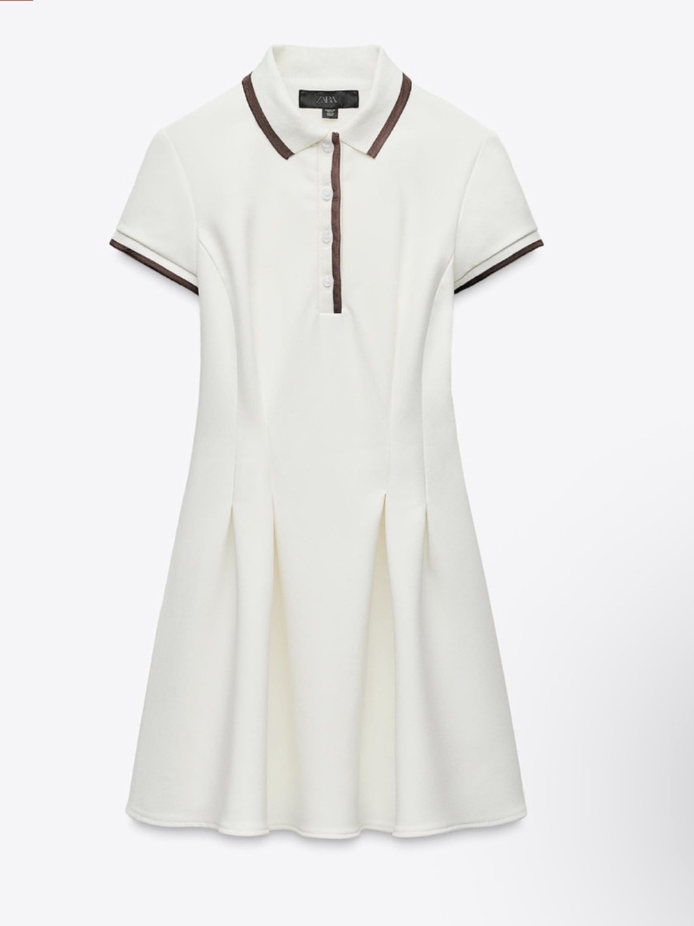 Zara NWT Cream Polo-Collar Mini Dress with Brown Trim